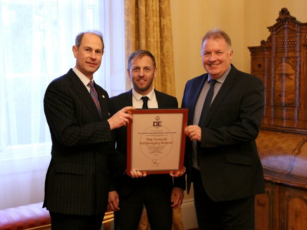 HRH Earl of Wessex with LO plaque and Premier League