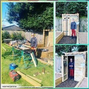 Sergio building shed in garden