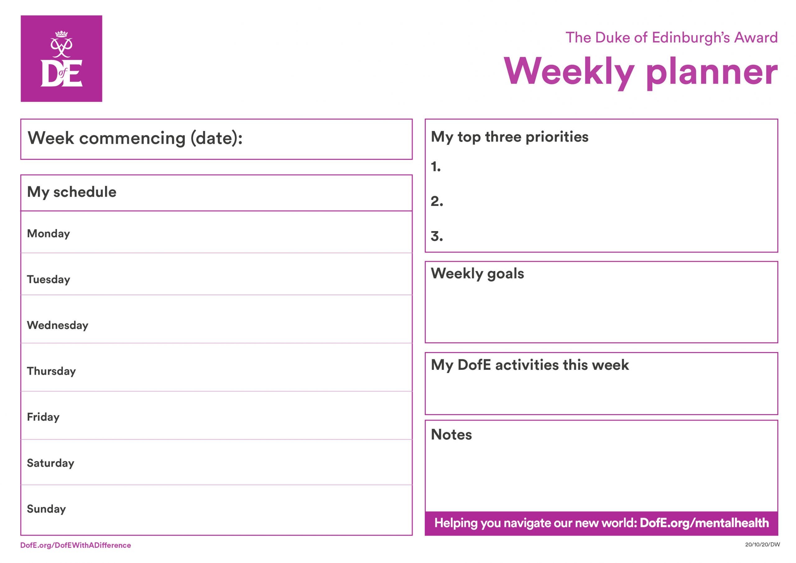 Weekly planner screenshot