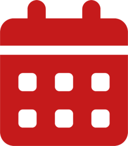 A red calendar icon with a grid of six black squares representing days and two rounded tabs at the top, resembling the binding rings of a physical calendar.