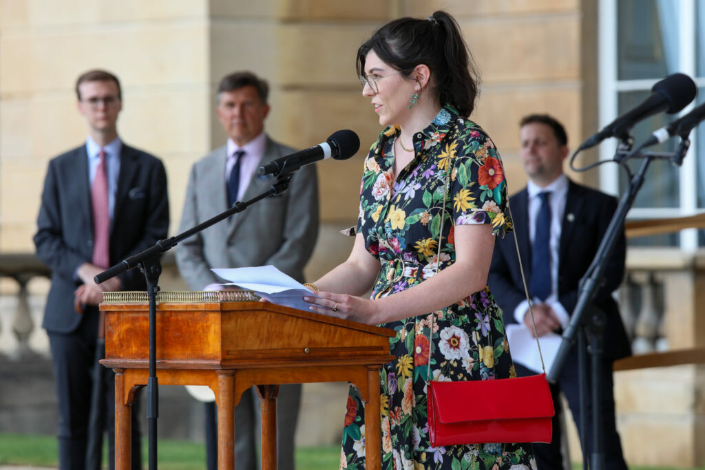 Charlotte Kemp speaks at Buckingham Palace Gold Awards. Credit Ed Crispin, DofE