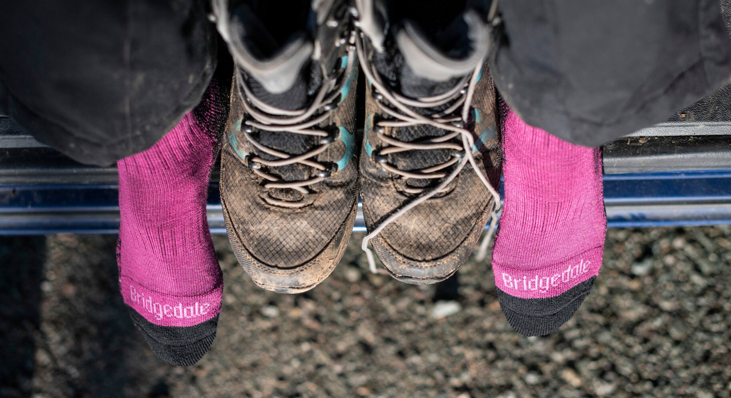 Pair of Bridgedale socks on foot