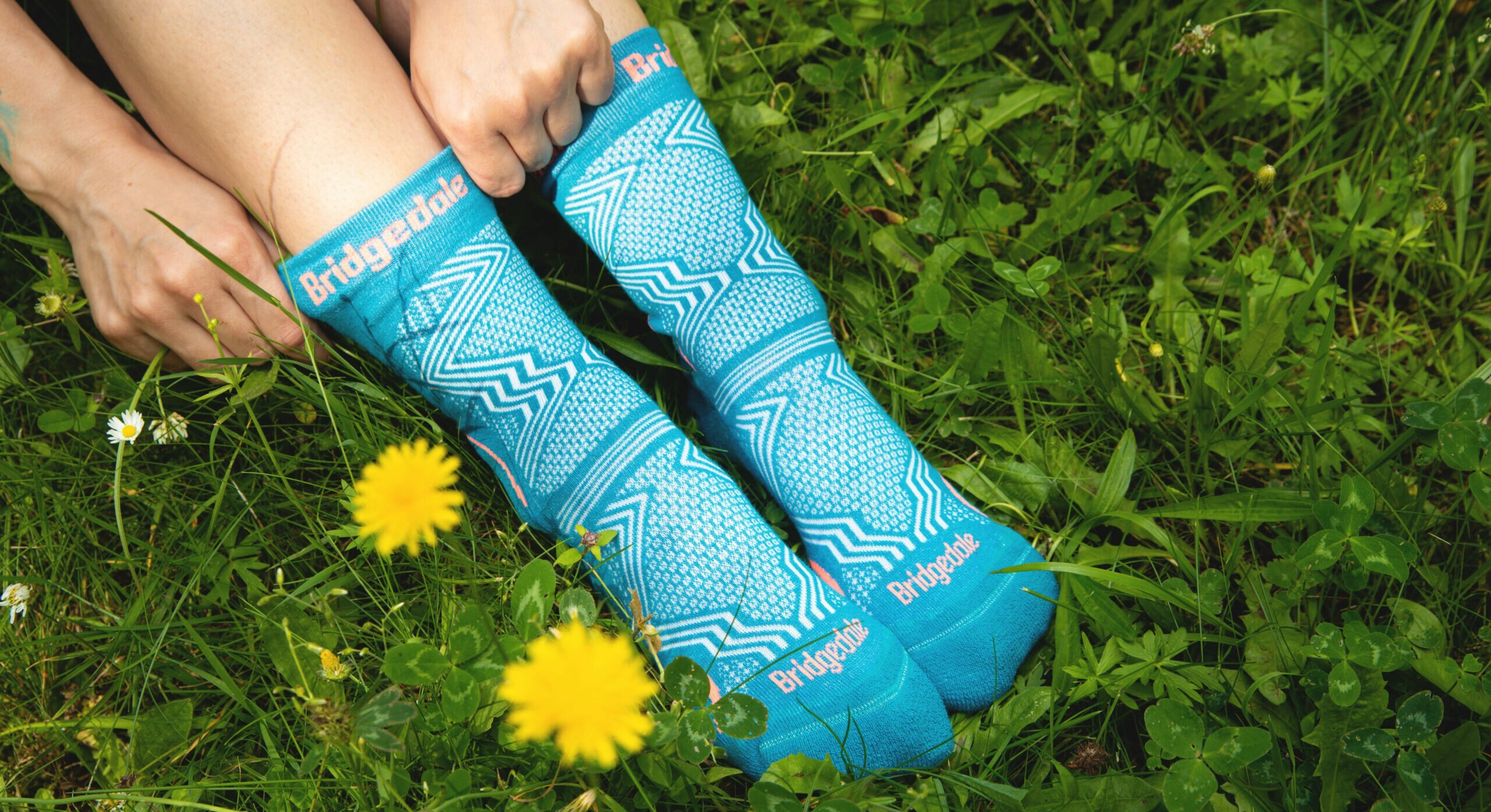 Pair of Bridgedale socks on foot