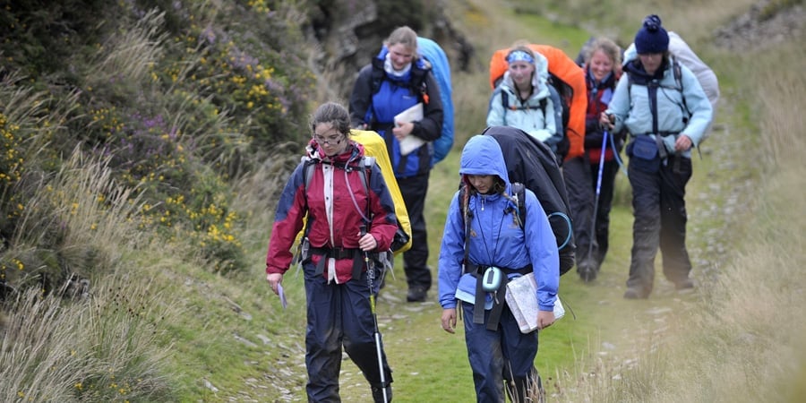 Group of young people walking in the outdoors
