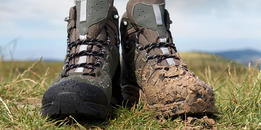 Muddy walking boots