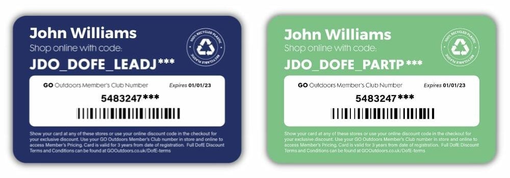 The back of the Leaders DofE Card and the Participants DofE Card