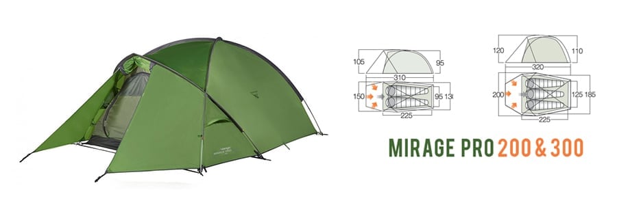 Vango Mirage Pro tent with dimensions