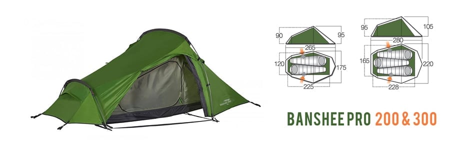 Vango Banshee Pro tent with dimensions