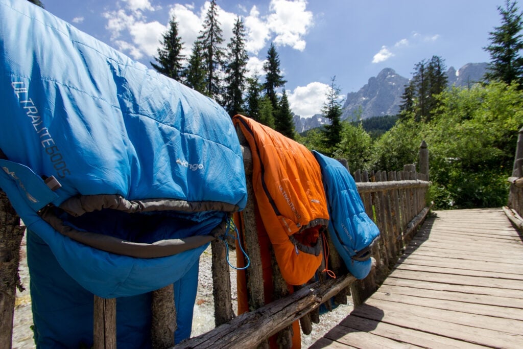 Vango sleeping bags hanging to dry