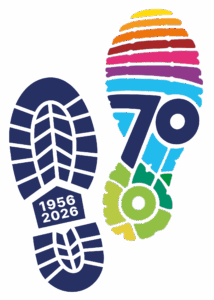 Digital logo design for a 70th anniversary celebration. The design features the number ‘70’ in large, bold font with the word ‘anniversary’ integrated below. The color scheme includes shades of blue and gold, giving a formal and celebratory feel.