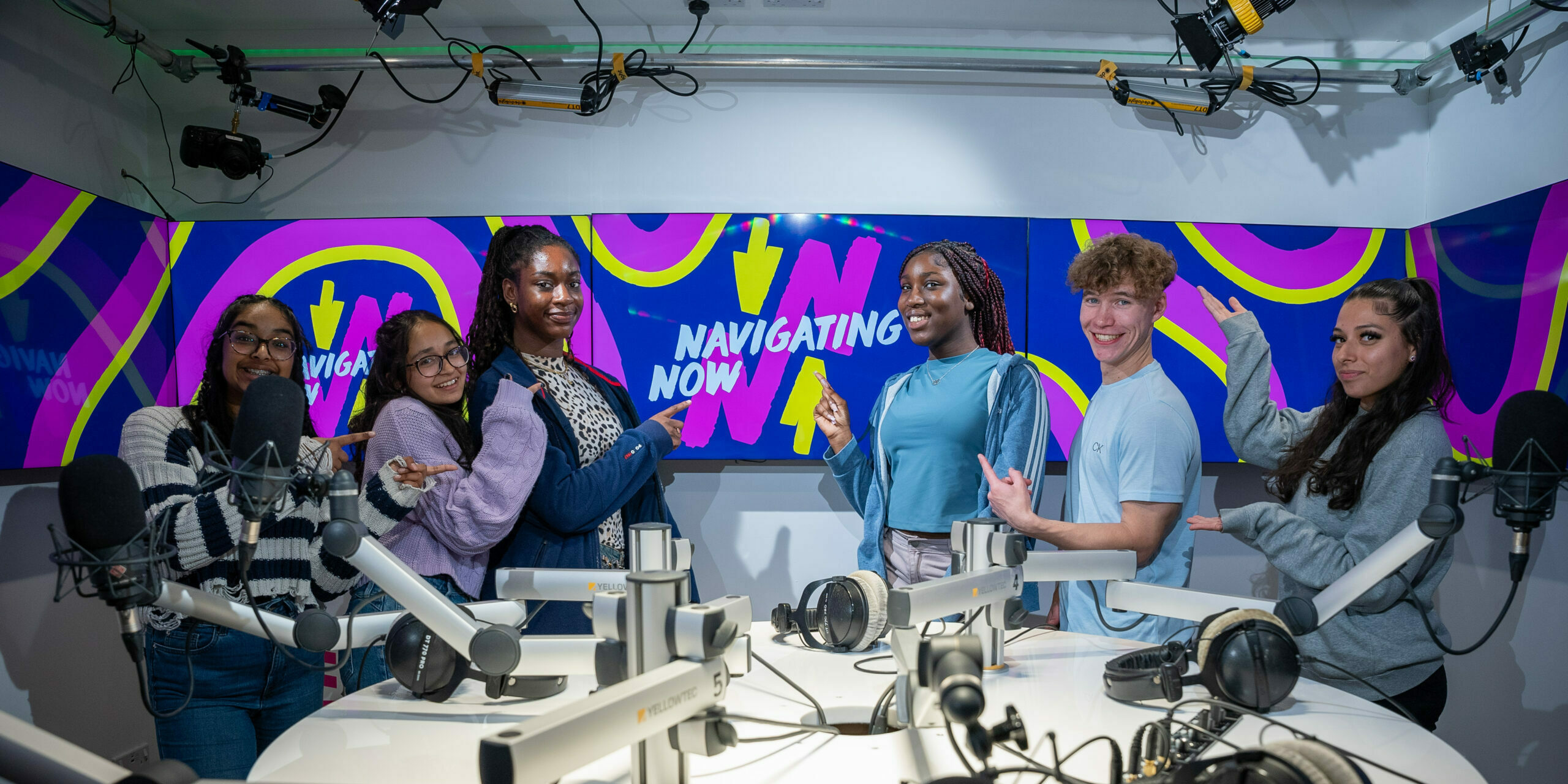 Six young people in the Navigating Now studio.