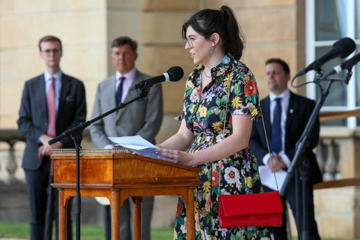 Charlotte Kemp speaks at Buckingham Palace Gold Awards. Credit Ed Crispin, DofE