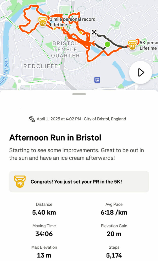 A Strava screenshot of a run.