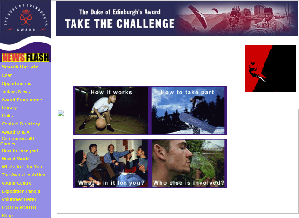 Screenshot of the first D of E website from 2001.