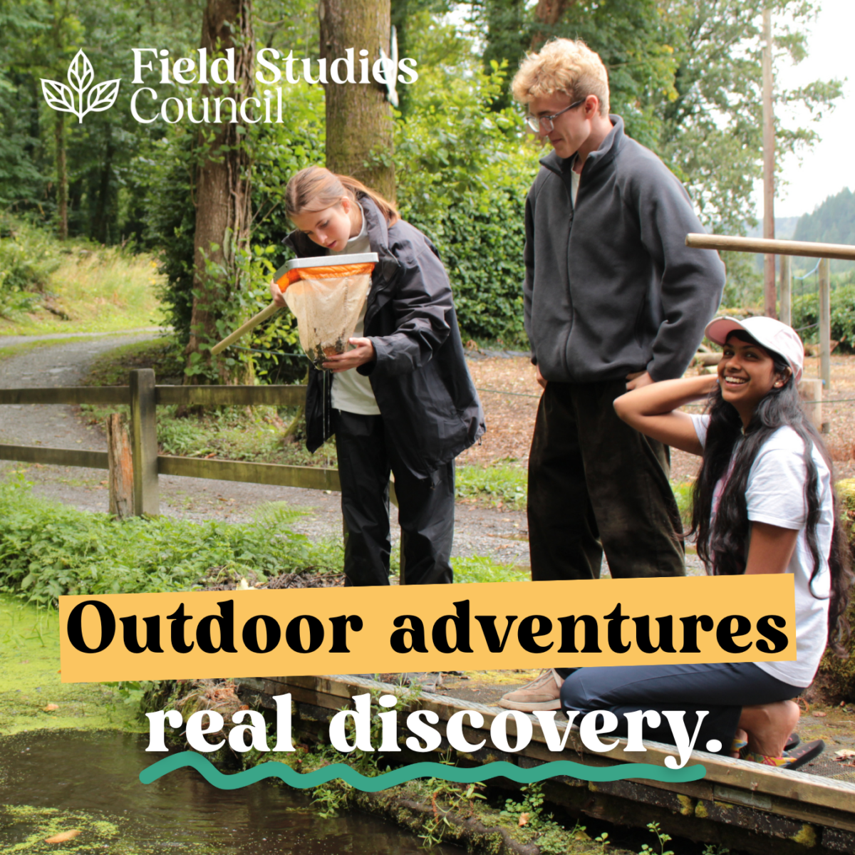 Field Studies Council advert - photo of three young people enjoying the outdoors