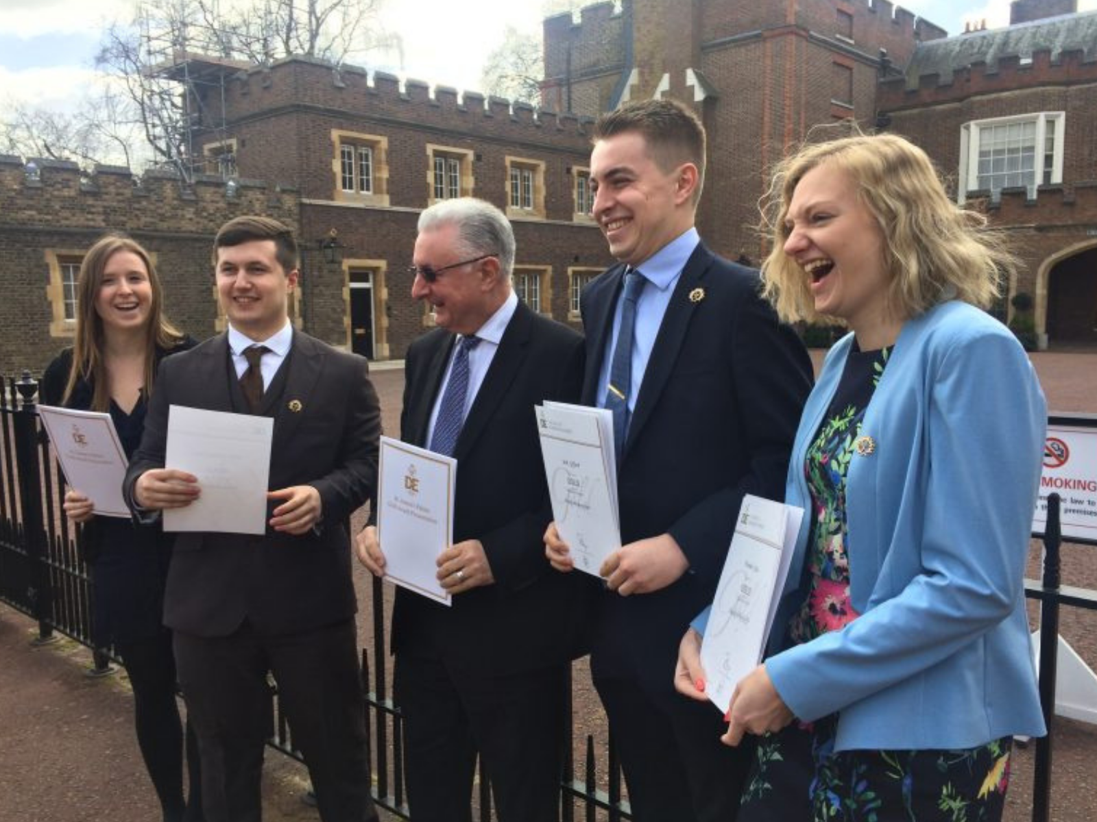 Group of Gold DofE Award holders with certificates at St James's Palace