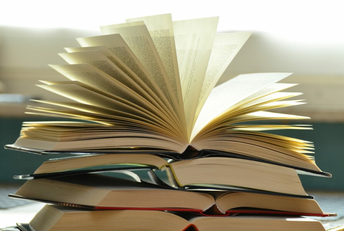 Pile of books on a table